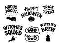 Happy Halloween set. Hocus pocus, boo, witches squad, brew, trick or treat.