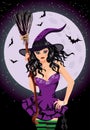 Happy Halloween. night witch with broomstick