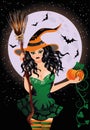 Happy Halloween. night witch with pumpkin