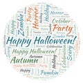 Happy Halloween in a shape of pumkin word cloud. Royalty Free Stock Photo