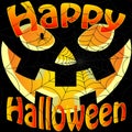 Happy Halloween Sign on a Pumpkin and Cobweb Background