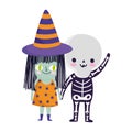 Happy halloween, skeleton witch costume trick or treat party celebration