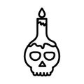 Happy halloween, skull with burning candle trick or treat party celebration line icon