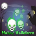 Happy Halloween Skull Human Head Ghost Banner Scary Face