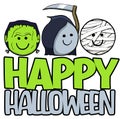 happy halloween with smiley face monsters Royalty Free Stock Photo