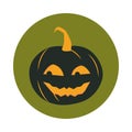 Happy halloween, smiling black pumpkin trick or treat party celebration flat and block icon