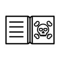 Happy halloween, spell book with skull trick or treat party celebration linear icon design Royalty Free Stock Photo