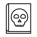 Happy halloween, spell book with skull trick or treat party celebration linear icon design Royalty Free Stock Photo