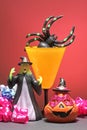 Happy Halloween spider and Drinking glass. Royalty Free Stock Photo