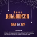 Happy Halloween spider web and orange text with Giant Eyeball Halloween sale poster design vector.