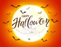 Happy Halloween with Spiders and Bats on Orange Background Royalty Free Stock Photo