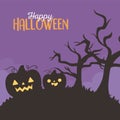 Happy halloween, spooky pumpkins dry trees night trick or treat party celebration