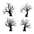 Happy Halloween, spooky scary dark shadow trees cartoon icon set on white background. Autumn holiday icon, vector illustration gra Royalty Free Stock Photo