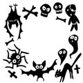 Happy Halloween-square frame of holiday design characters-cat, zombie, bones, skulls, spider, bats, ghosts. Festive border,