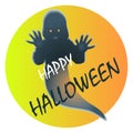 Happy halloween sticker with a friendly ghost and a moon Royalty Free Stock Photo