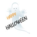 Happy halloween sticker with a friendly white ghost and text