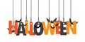 HAPPY HALLOWEEN Suspended Letters Banner with Bats, Black Cat, Pumpkins and Spiders Royalty Free Stock Photo