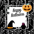 Happy Halloween Template Card. Vector Illustration Of A Hand Drawn Flower Frame. Pumpkin Jack.