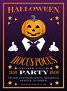 Happy Halloween template design invitation flyer or party poster. Drawing placard with cobweb, evil pumpkin and balloons. I Royalty Free Stock Photo