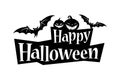 Happy Halloween Text Banner with a bat and pumpkins