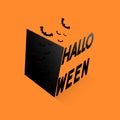 Happy Halloween text banner with Black box and bats. Vector illustration