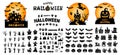 Happy Halloween Text Banner. Set of silhouettes of Halloween on a white background. Vector illustration Royalty Free Stock Photo