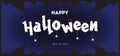 Happy halloween text banner with spider, spider web, isolated on blue background Royalty Free Stock Photo