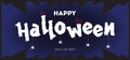 Happy halloween text banner with spider, spider web, isolated on blue background Royalty Free Stock Photo