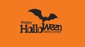 Happy Halloween text with black silhouette of flying bat. Trick or treat text. Isolated Design for halloween event