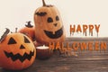 Happy Halloween text, bloody sign on pumpkins, jack-o-lantern, Royalty Free Stock Photo