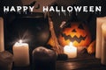 Happy Halloween text concept. Seasons greeting, spooky Halloween