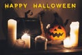 Happy Halloween text concept. Seasons greeting, spooky Halloween