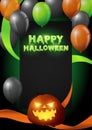 Happy Halloween text with ribbons and ballons as decoration