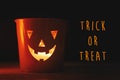 Happy Halloween text sign. Halloween Jack o lantern with glowing Royalty Free Stock Photo