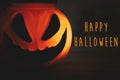 Happy Halloween text sign. Halloween pumpkin Jack o lantern with Royalty Free Stock Photo