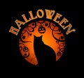 Happy Halloween text spooky forest and black cat EPS10 file.