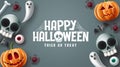 Happy halloween text vector design. Halloween trick or treat in gray space background Royalty Free Stock Photo