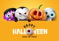 Happy halloween text vector template design. Halloween trick or treat characters Royalty Free Stock Photo