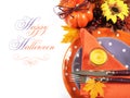 Happy Halloween or Thanksgiving party table place setting with sample text