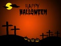 Happy Halloween. There are pumpkins in the dark grave and the yellow Halloween characters on a black-orange
