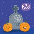 Happy halloween, tombstone pumpkins and cobweb trick or treat party celebration Royalty Free Stock Photo