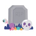 Happy halloween tombstone skull creepy eye and candies