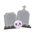 Happy halloween tombstones cemetery and skull