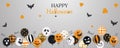 Happy Halloween. Trick or treat. Boo. Scary air balloons. Holiday concept with halloween glitter confetti ghost balloons