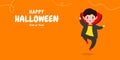 Happy Halloween trick or treat flat style dracula and fun party celebration invitation banner template, poster background Vector Royalty Free Stock Photo