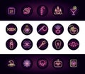 Happy halloween, trick or treat party celebration candle calendar spell coffin neon icons set Royalty Free Stock Photo