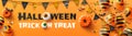 Happy Halloween trick or treat poster with Scary air balloons and Halloween Elements. Website spooky,Background or banner Royalty Free Stock Photo