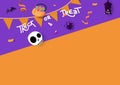 Happy Halloween, trick or treat, pumpkin, spider and bat with confetti ribbons, party invites decoration greeting card, autumn