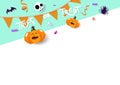 Happy Halloween, trick or treat, pumpkin, spider and bat with confetti ribbons, party invites decoration greeting card background