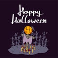 Happy halloween trick or treat pumpkins, bats and spider web full moon on dark night background decoration for poster, web, banner